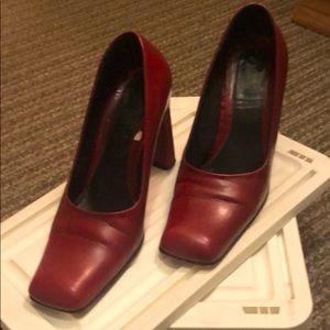 4" square red BCBG leather shoes